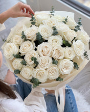 Load image into Gallery viewer, White roses with eucalyptus