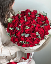 Load image into Gallery viewer, Red roses with eucalyptus