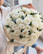 Load image into Gallery viewer, White roses with eucalyptus